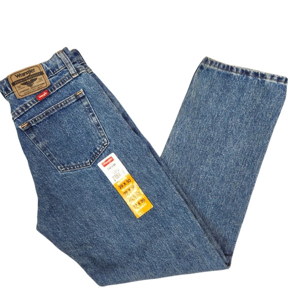Wrangler 5 Star Premium NEW Mens Relaxed Fit 5 Pocket Style Blue Jeans 29x30